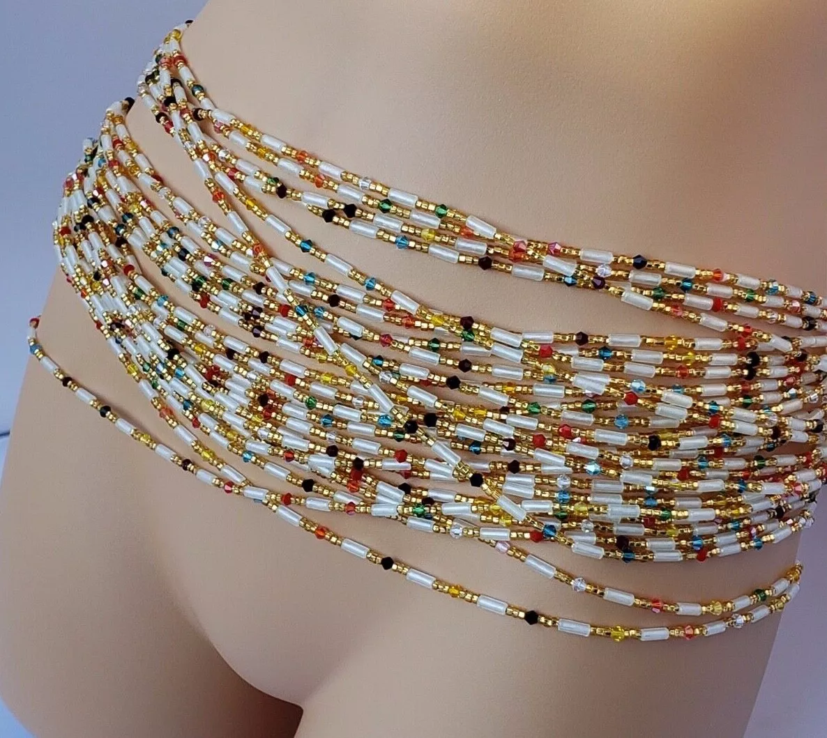 Tie on African Waist Beads with Crystal Glow in Dark Weight Loss