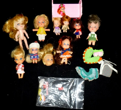 Lot of 11 Vtg 60s 70s Liddle Kiddles & Kiddle Style Dolls Clothing & Accessories
