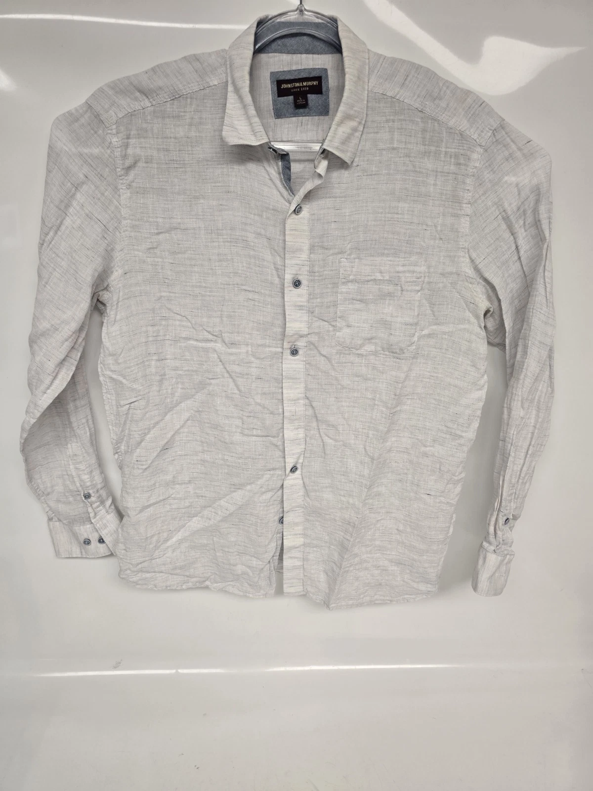 Johnston & Murphy 100% Linen Button Down Shirt Mens White Striped Long Sleeve