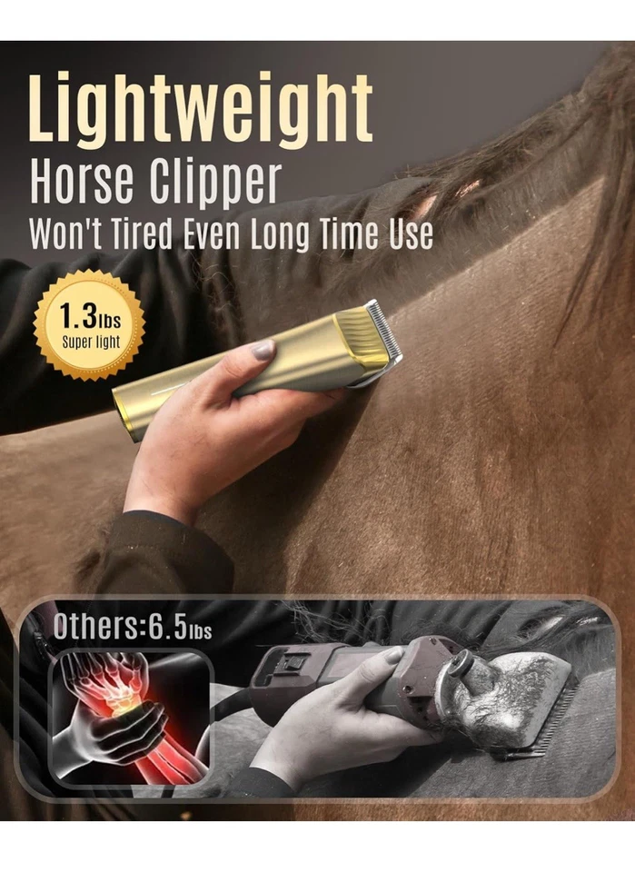 Oneisall Cortapelos Inalámbrico, Cortapelos de Acicalamiento de 2 Velocidades de Bajo Ruido, Caballo Foto 4 de 4