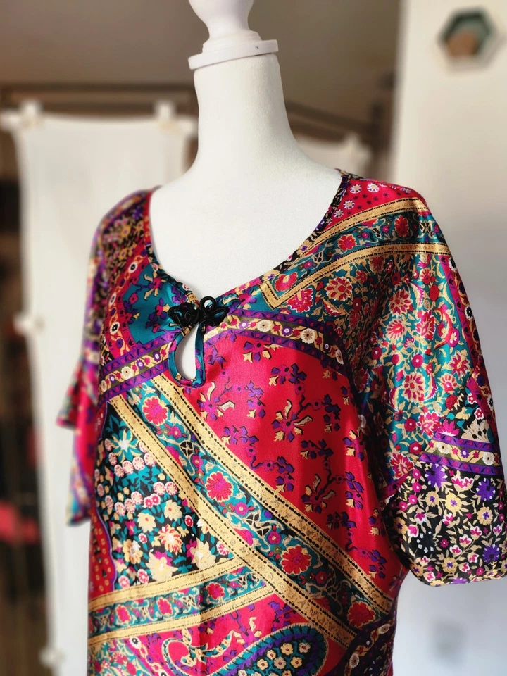 Camisón boho estilo caftán abstracto tono joya Adonna Chemise de colección EE. UU. ~ Artístico Med Foto 3 de 4