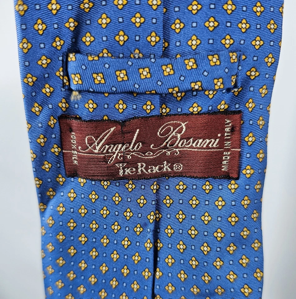 Corbata de seda Angelo Bosani azul amarillo flor geométrica hecha en Italia Foto 2 de 4