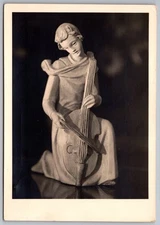 Sculpture of Woman Playing Cello Rothenburg Ob Der Tauber Vintage Postcard