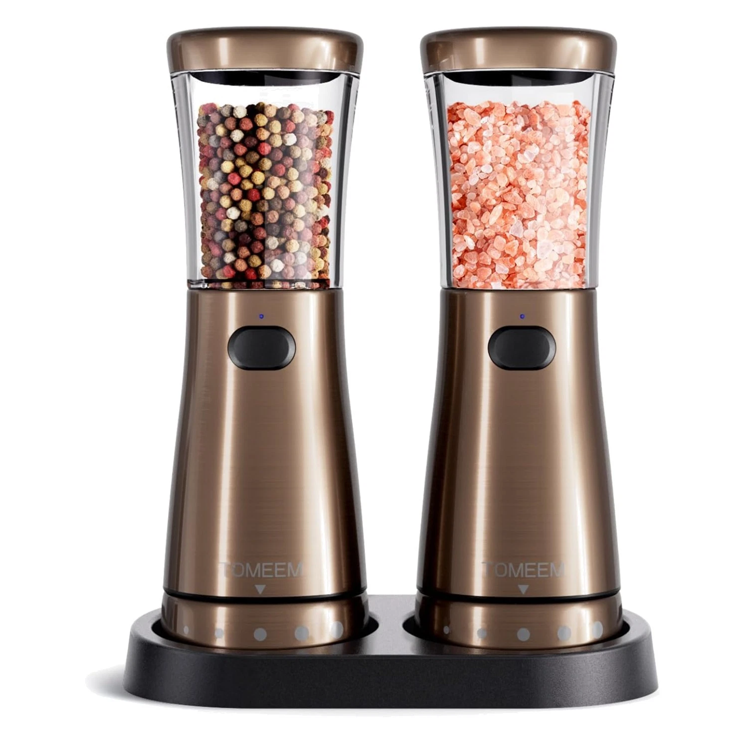 Rechargeable Stainless Steel Salt and Pepper Grinder Set with LED Light & Base