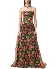 Carolina Herrera Strapless Silk A-Line Gown Women's Blue 0