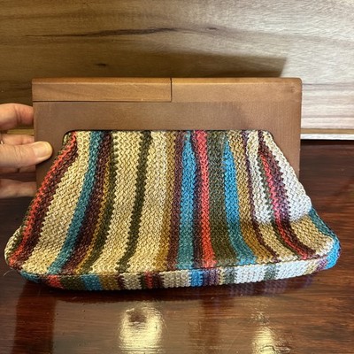 Multicolored Apt 9 Boho Clutch Handbag Featuring Knitted Mesh And Wooden Handle