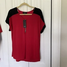 Naif Blouse Red Black Zip Front New Medium Flowy Office Holiday
