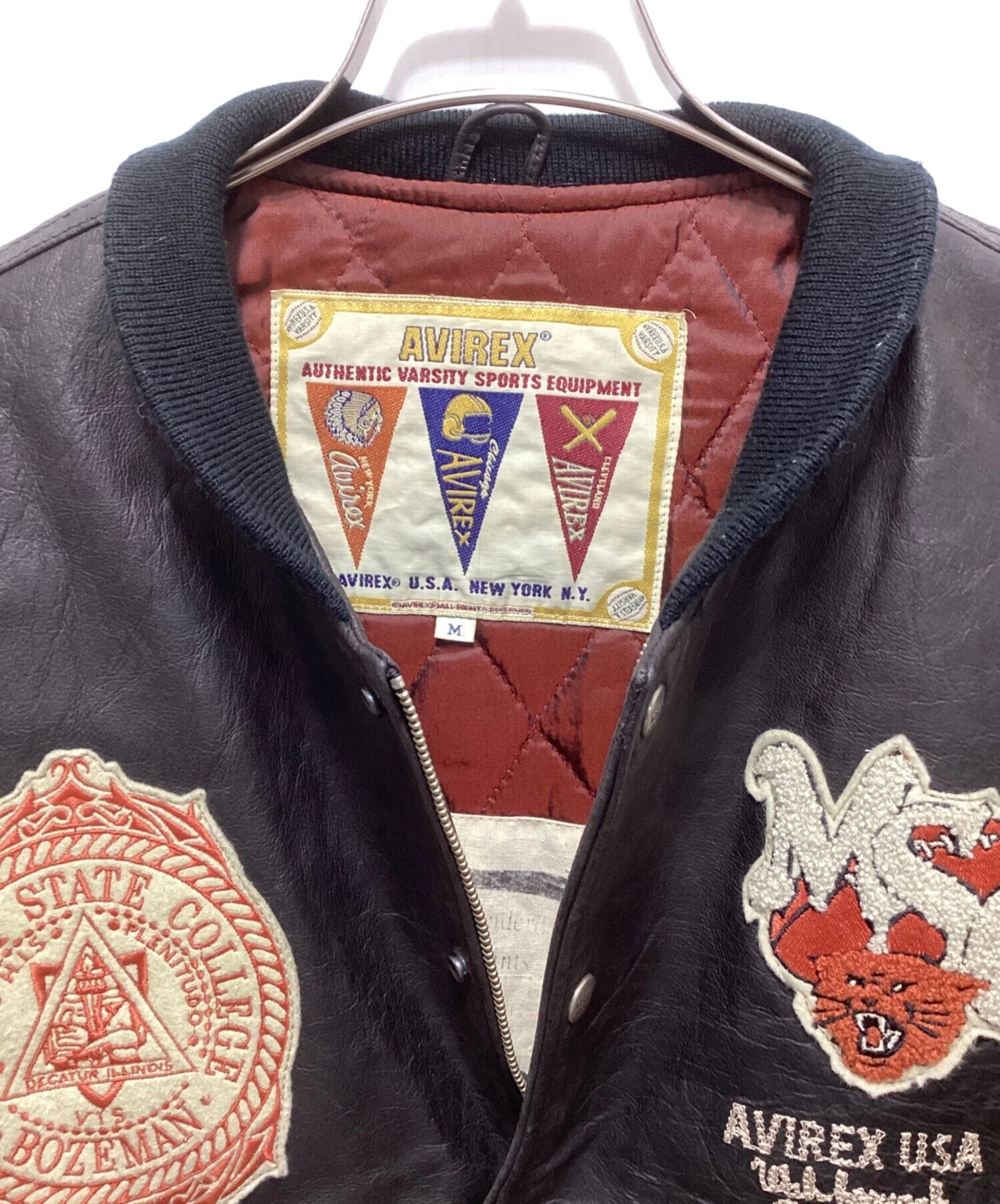AVIREX 90's Leather Stadium Jacket Varsity Jacket Men's Size M Brown/Black - product detail image 3