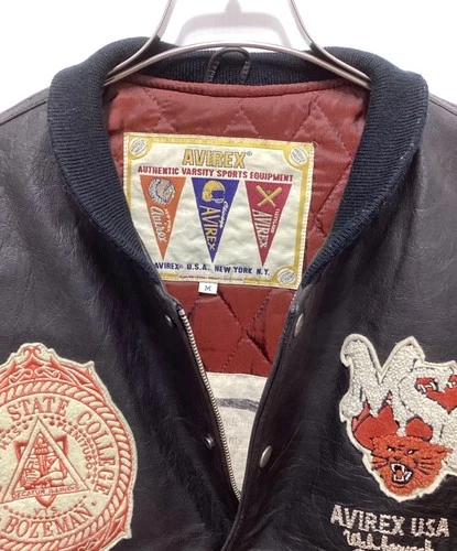 AVIREX 90's Leather Stadium Jacket Varsity Jacket Men's Size M Brown/Black image 3