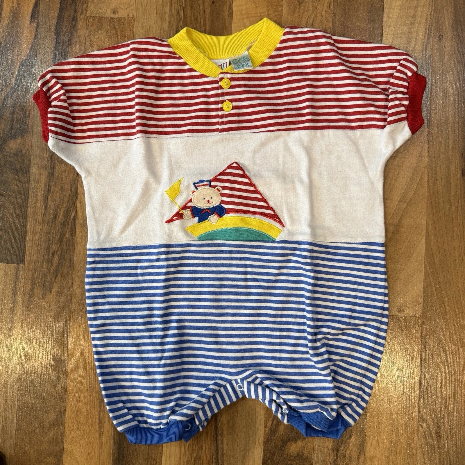 Vintage Small Steps Baby Boy Girl Size 24 Mo. Bear In Boat Color Romper Jumper