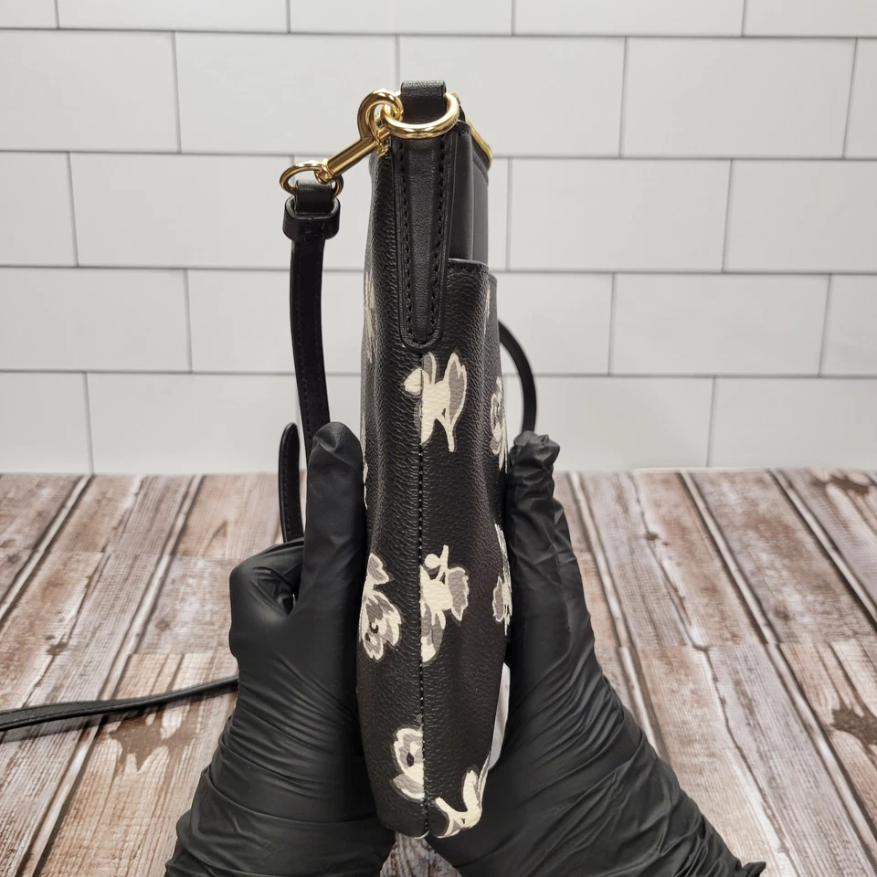COACH Kitt Daisy Floral Print Leather Messenger Crossbody Bag Black  - Image 4 of 4