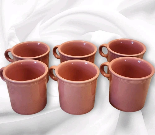 VINTAGE FIESTA(WARE) HLC ROSE PINK MUG "O" HANDLE USA SET OF 6 