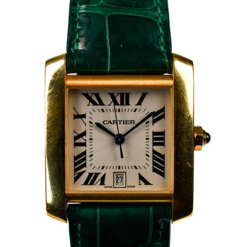Cartier Tank Francaise LM W5000156 Ref 1840 grünes Armband 18k Gelbgold Auto Lrg