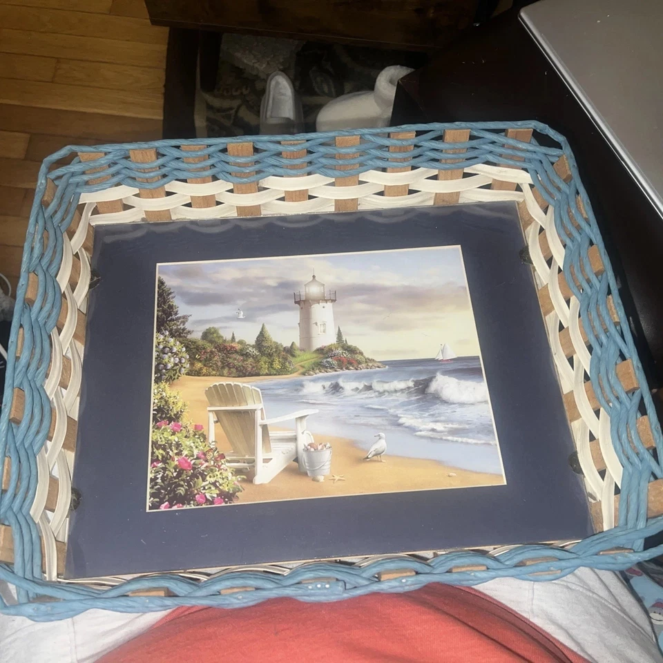 Wooden Woven Basket w/beachside Picture, 16x13, Wall Hanging Capacity - Image 3 of 4
