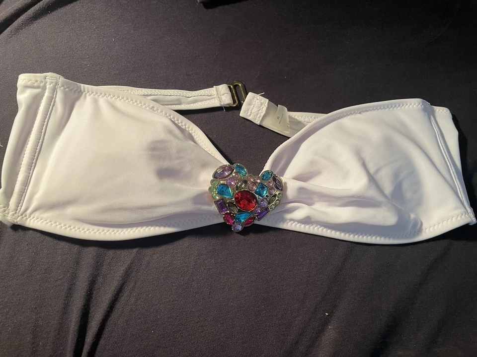 Bandeau Bikini-Oberteil, weiß mit Herz, Gr. M, neu ohne Etikett