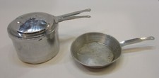 Vintage 1950's Small Aluminum Child's Toy Miniature Frypan Stock Pot Pan Skillet
