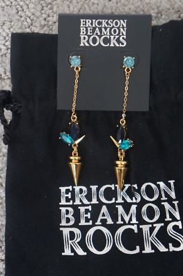 NEW Erickson Beamon Rocks Blondie Blue Crystal Linear Drop Gold Earrings RARE