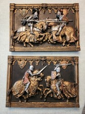 Lot of 2: Vintage Marcus Designs Jousting Knight Plaques by D. M. Morton