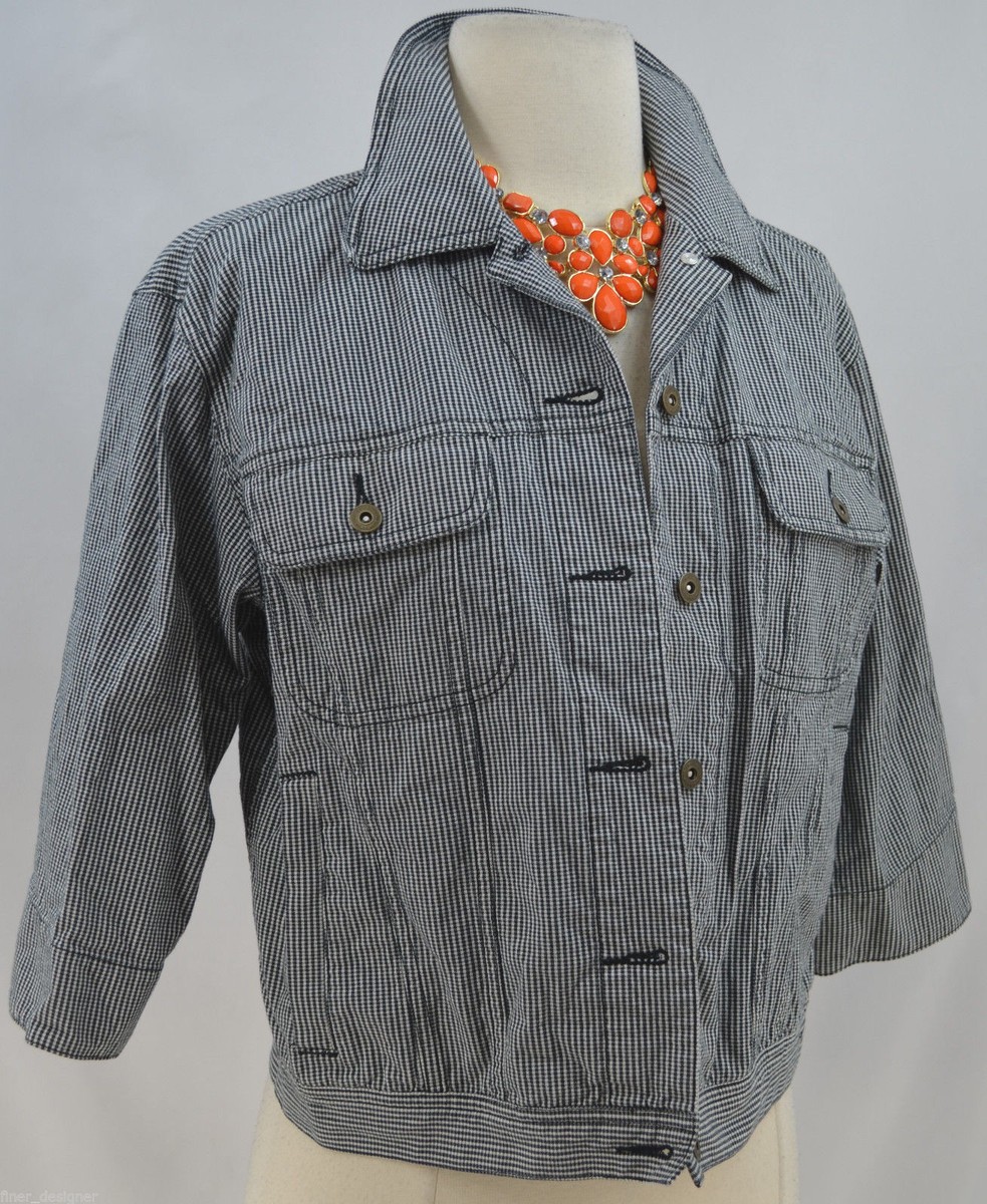 Liz Claiborne Lizwear Jean Jacket style gingham B&W crop