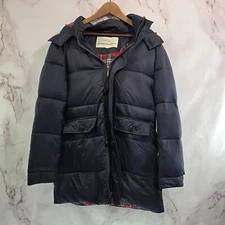 The Portland Plaid Co Jacket Womens Large Faux Fur Hood Puffer Coat Parka Long 