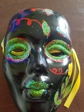 Mardi Gras Type Mask  Ceramic  Handpainted  5.5" Tall  Multicolored