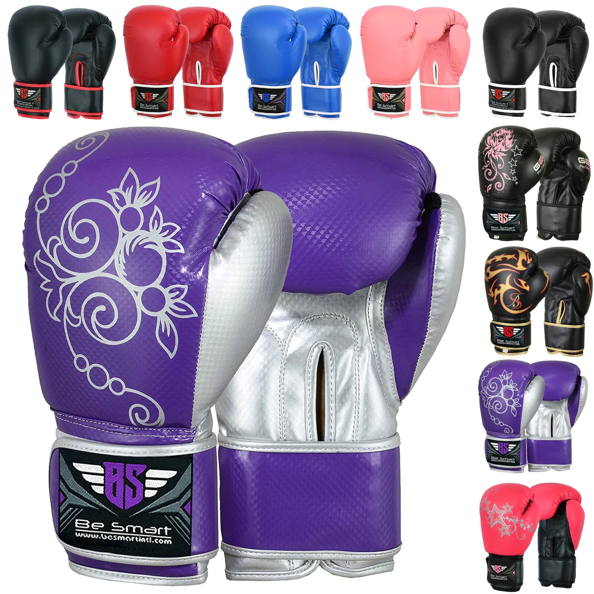 Ladies Purple Gel Boxing Gloves Bag Womens Gym Kick Pads MMA Mitts Muay  Thai