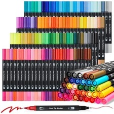 100 Colors Dual Tips Brush Art Pens, Watercolor Paint Coloring Art Markers Set