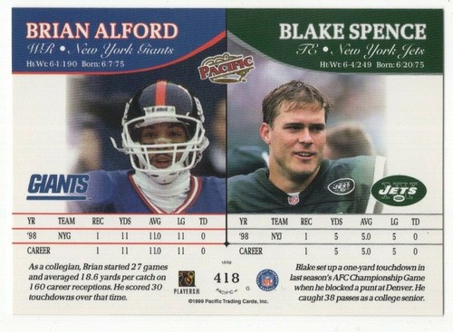1999 Pacific Football Set Break - Cards #226-450 Pt.2 - 第 327/373 張圖片
