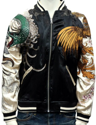 Mens Souvenir Jacket Japanese Pattern Embroidery Sukajan