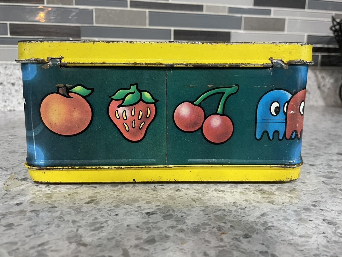 Pac-Man Game Metal Lunch Box w/ Plastic Thermos Complete Aladdin