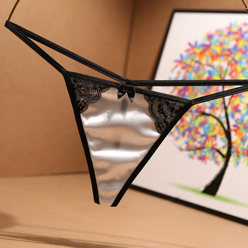 Сексуальные женские трусики с Т-образной спиной атласные стринги трусы кружевные белье нижнее белье - Изображение 4 из 4