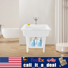 Heavy Duty Laundry Sink Utility Tub W/ Faucet Sinks For Washing Room White