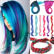 Rainbow 10 Strands Clip In Hair Extensions Long Braids Clips Hairpiece Streaks A