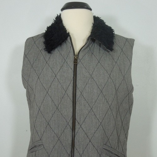 CIEF BLEU Vest L LARGE Womens Gray Wool Blend Diamond Stitching - Picture 2 of 6