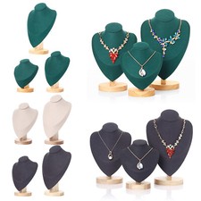 Jewlery Display Stand Wooden Necklaces Bust Pendants Holder Choker Rack Case