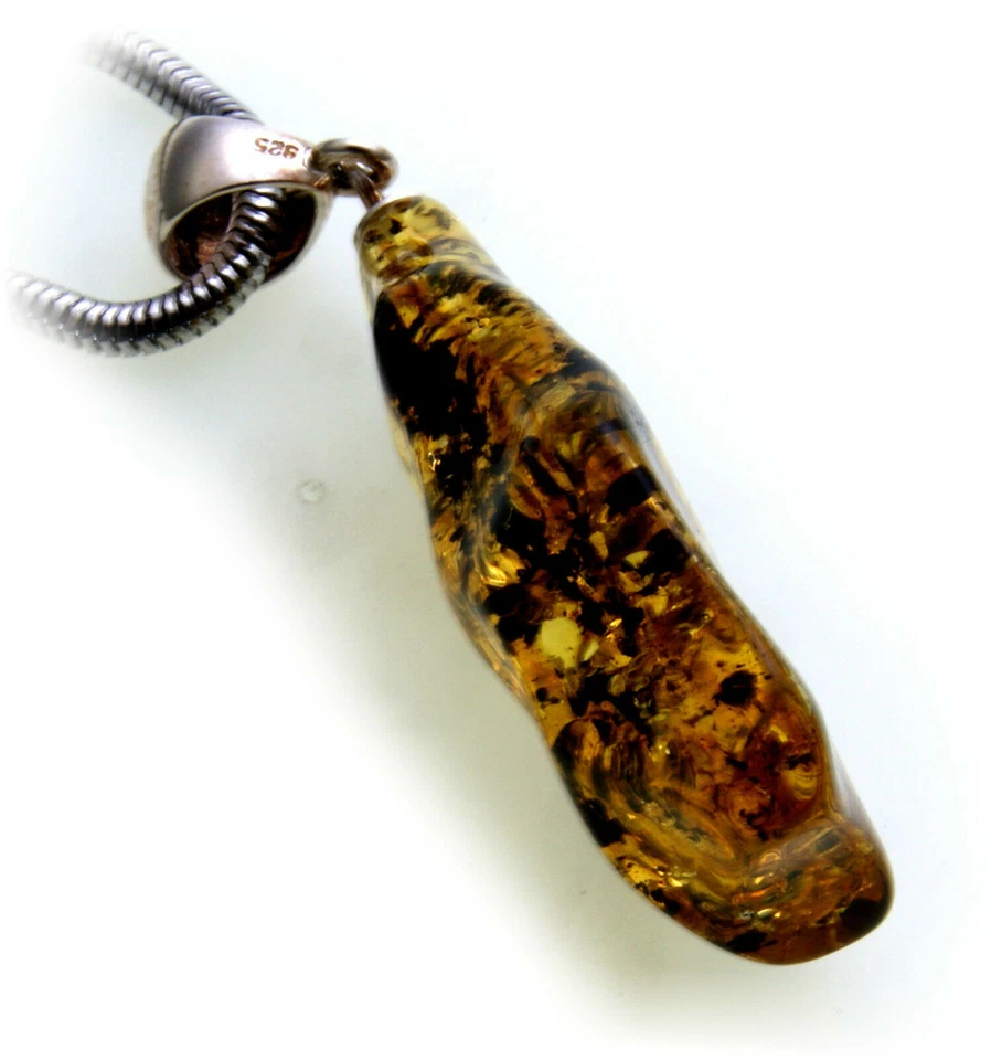 Rimorchio Vero Ambra Naturale Verde Con Silberschlaufe 925 Sterling Unisex - Immagine 2 di 2