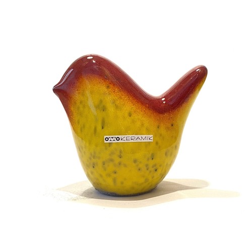 Rot über gelb Vogel Skulptur von Otto Keramik - Fat Lava West German Pottery