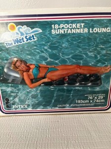 Vintage Intex Wet Set Inflatable 18-Pocket Suntanner Lounge Pool 76x29 1985
