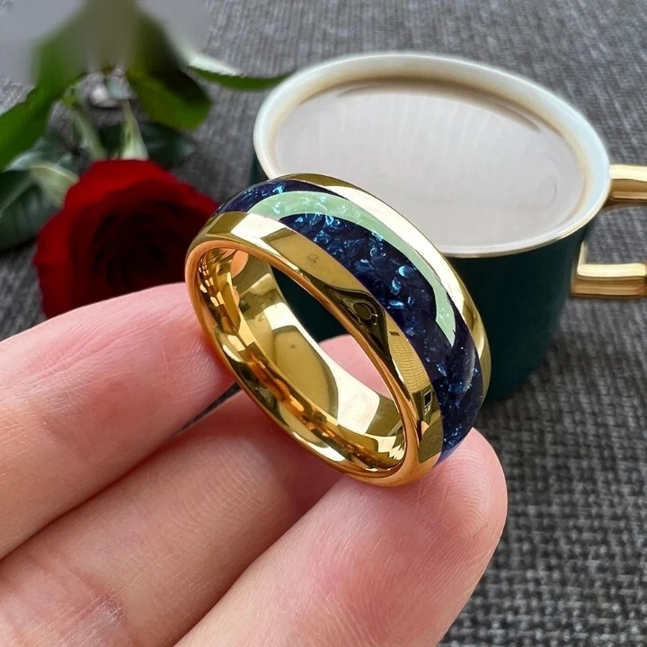 8/4 мм мужчин женщин синий кристалл камень инкрустация карбид вольфрама кольцо группы комфорт подходит - Изображение 3 из 4