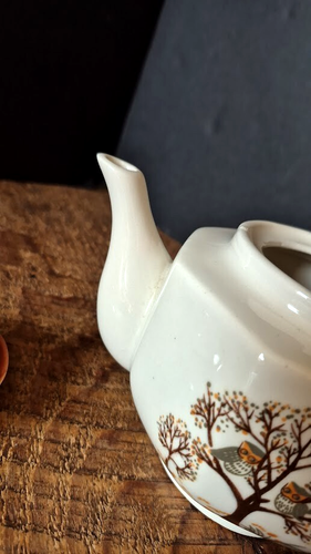Vintage Ceramic Teapot Ivory & Orange Autumn Woodland Trees & Owls Theme - Picture 15 of 23