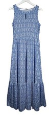 Chico's Maxi Dress Long Size 0 (4/6) Blue White Ruffle Flounce Hem Elastic Waist