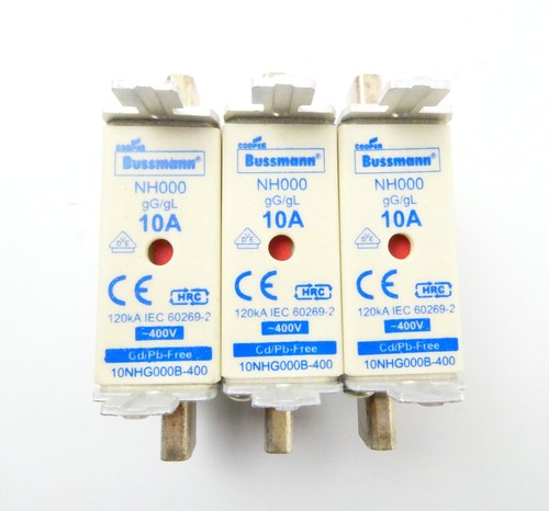 3x COOPER BUSSMANN 10NHG000B-400 (10A AC400V) INSERTO DI SICUREZZA - set di 3 - Foto 2 di 7