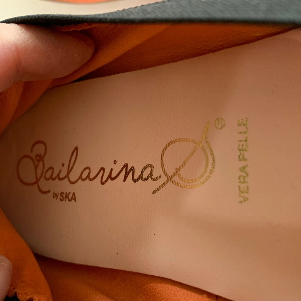 Bailarina by Ska Leather Ballet Flats Vera Pelle Spain Orange/Black Womens Sz 37 - Image 4 of 4