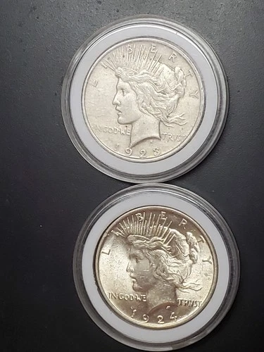 QTY 2  SILVER PEACE DOLLARS 1923-P & 1924-P   Good to Very Good (LOT#3)