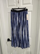NY Collection Blue White Pleated Elastic Waist Lined Maxi Skirt Boho Size M NEW