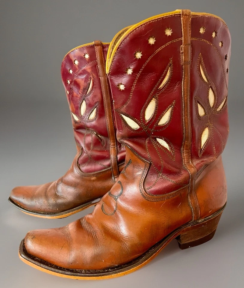 Vintage 50s BRONCO Womens Shortie Cowboy Boots Two Tone Cut Outs sz 7 ** - Image 2 of 4