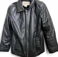 Modern Essentials Men's Black Leather Zip Jacket Point Collar Pockets XL