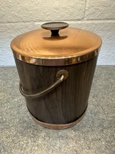 Vintage 60s Mid Century Modern MCM Copper Ice Bucket Barware And Ice Tongs