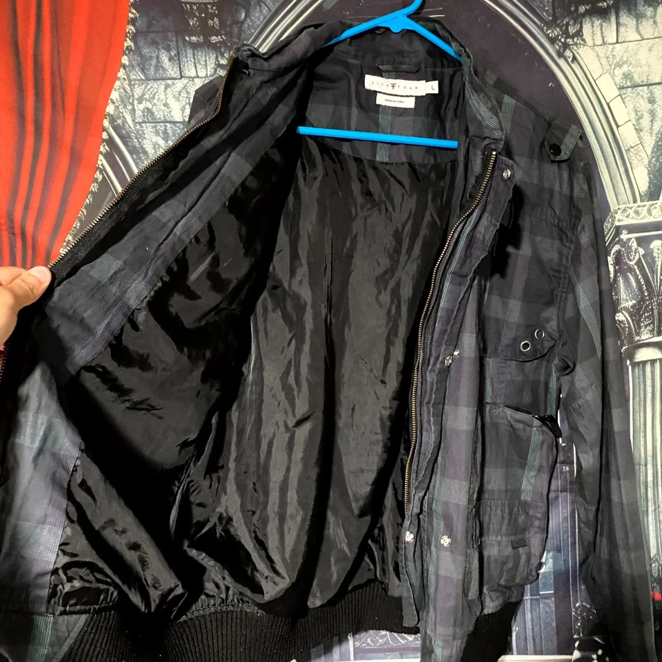 Chaqueta de lluvia Five Four para hombre L negra a cuadros con cremallera repelente al agua prendas exteriores de viaje Foto 4 de 4