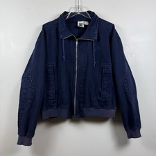 VTG 90s Nike Challenge Court Denim Bomber Jacket Mens Sz S Elbow Patches Agassi